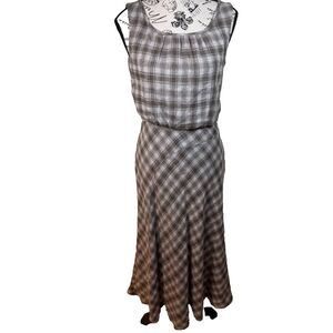 Sundance Dress Sleeveless Gray Brown Plaid Wool Blend Midi Dress Size 2 Prairie